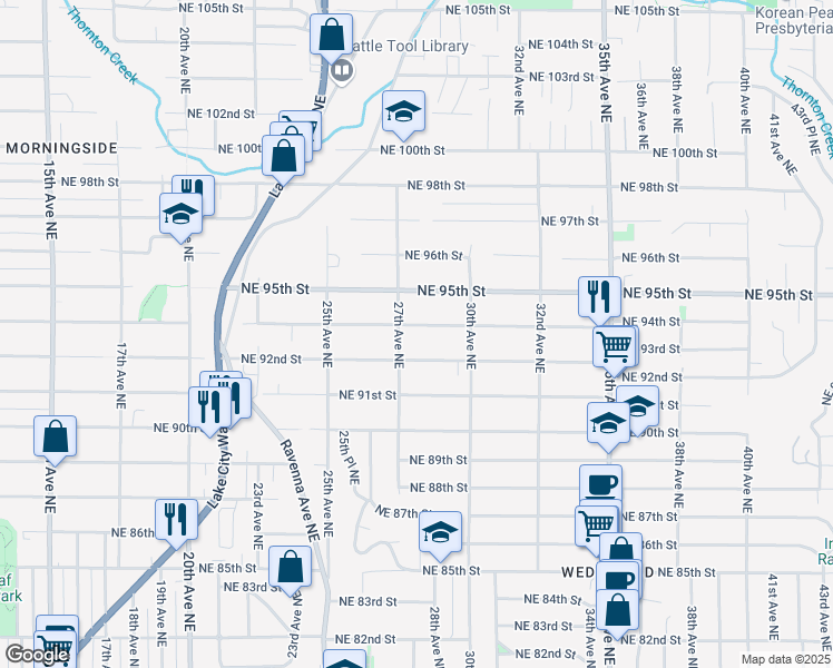 map of restaurants, bars, coffee shops, grocery stores, and more near 2718 Northeast 94th Street in Seattle