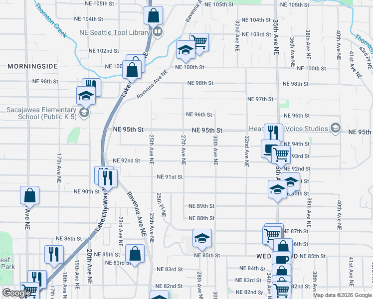 map of restaurants, bars, coffee shops, grocery stores, and more near 2718 Northeast 94th Street in Seattle