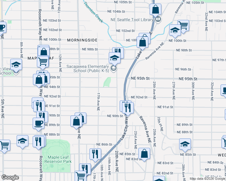 map of restaurants, bars, coffee shops, grocery stores, and more near 9411 20th Avenue Northeast in Seattle