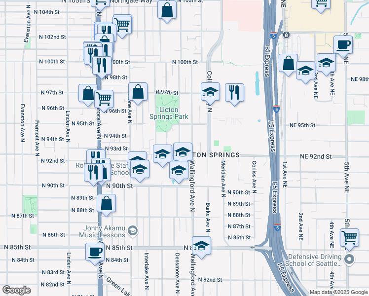 map of restaurants, bars, coffee shops, grocery stores, and more near in Seattle