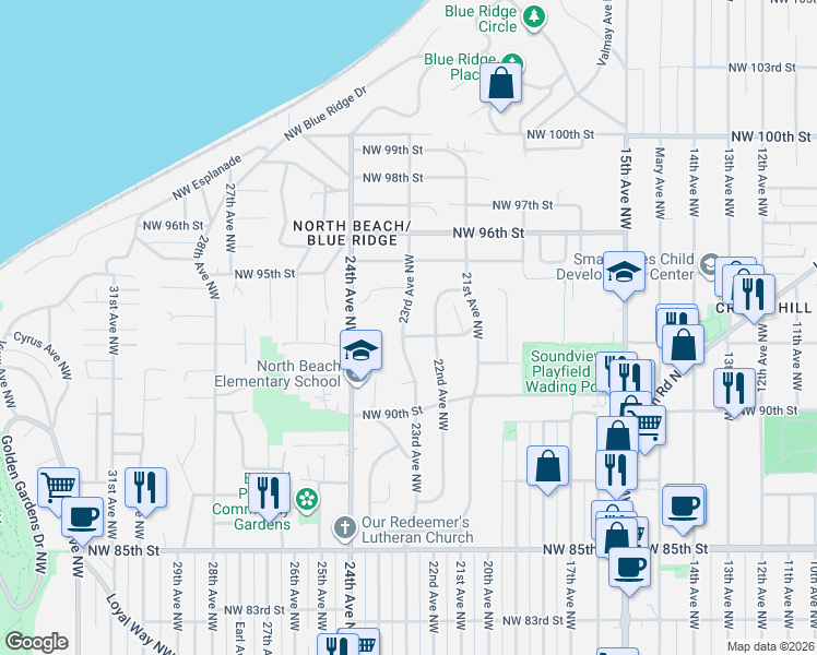map of restaurants, bars, coffee shops, grocery stores, and more near 9328 23rd Avenue Northwest in Seattle