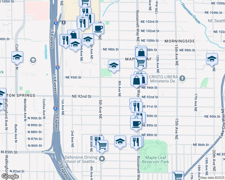 map of restaurants, bars, coffee shops, grocery stores, and more near 524 Northeast 94th Street in Seattle