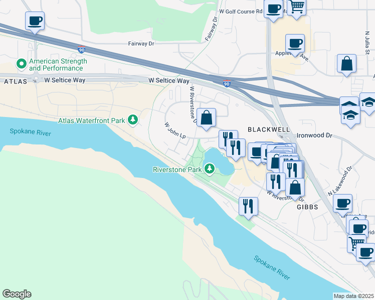 map of restaurants, bars, coffee shops, grocery stores, and more near 2713 Cusco Way in Coeur d'Alene