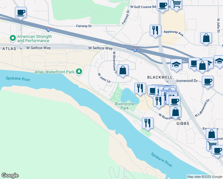 map of restaurants, bars, coffee shops, grocery stores, and more near 2713 Cusco Way in Coeur d'Alene