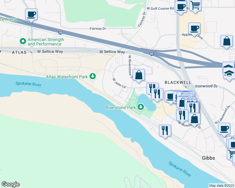 map of restaurants, bars, coffee shops, grocery stores, and more near 2231 West Aviara Place in Coeur d'Alene