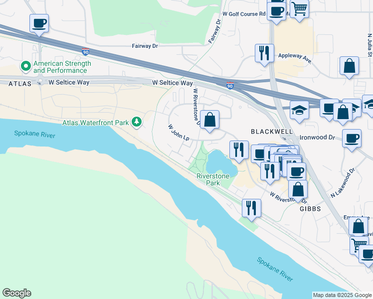 map of restaurants, bars, coffee shops, grocery stores, and more near 2142 West Estancia Drive in Coeur d'Alene