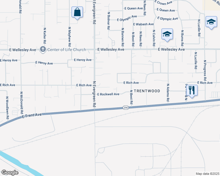 map of restaurants, bars, coffee shops, grocery stores, and more near 14020 East Rich Avenue in Spokane Valley