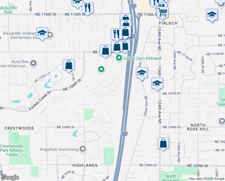 map of restaurants, bars, coffee shops, grocery stores, and more near 10809 120th Avenue Northeast in Kirkland