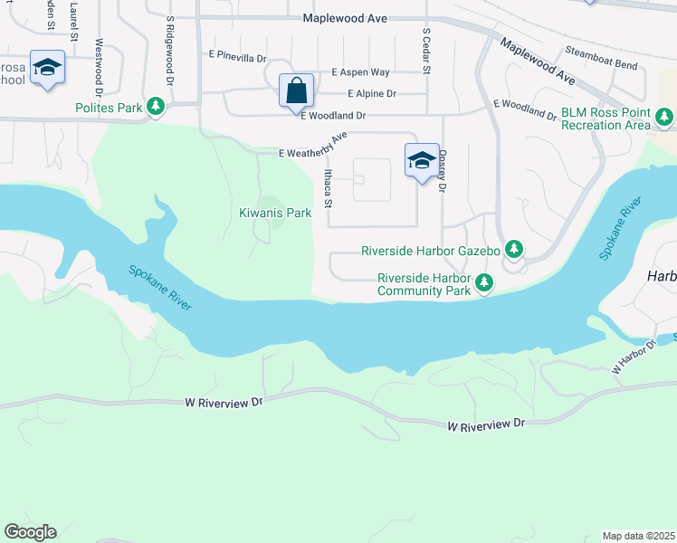 map of restaurants, bars, coffee shops, grocery stores, and more near 5292 East Shoreline Drive in Post Falls