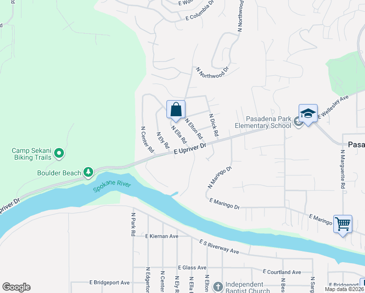 map of restaurants, bars, coffee shops, grocery stores, and more near 4407 Ella Road in Spokane