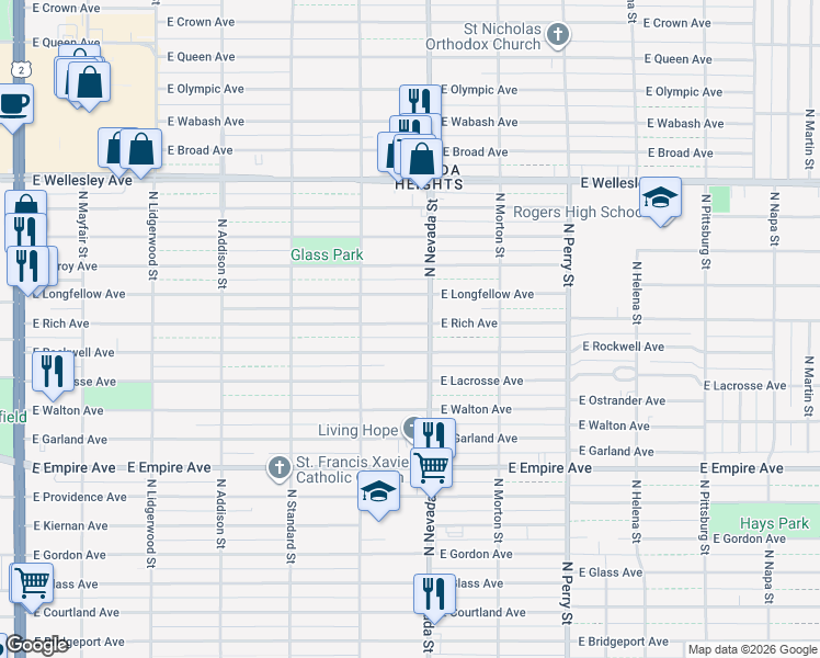 map of restaurants, bars, coffee shops, grocery stores, and more near 911 East Rich Avenue in Spokane