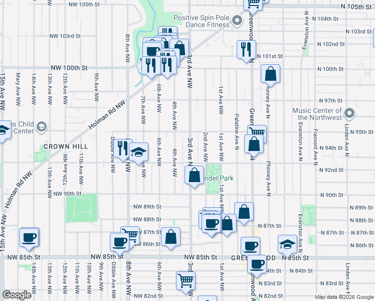 map of restaurants, bars, coffee shops, grocery stores, and more near 9233 3rd Avenue Northwest in Seattle
