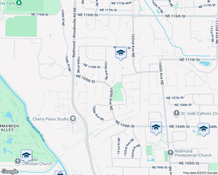 map of restaurants, bars, coffee shops, grocery stores, and more near 10826 159th Court Northeast in Redmond