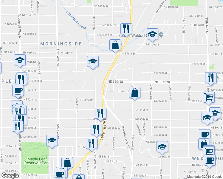 map of restaurants, bars, coffee shops, grocery stores, and more near 9400 23rd Avenue Northeast in Seattle
