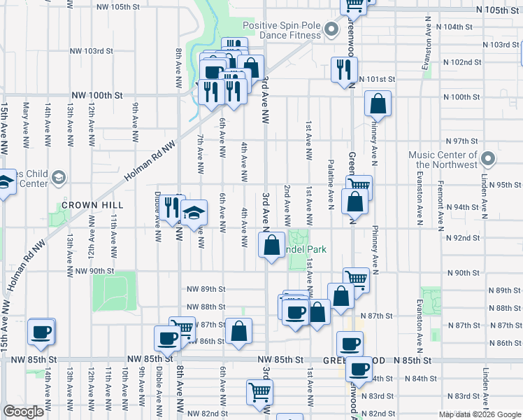 map of restaurants, bars, coffee shops, grocery stores, and more near 9233 3rd Avenue Northwest in Seattle