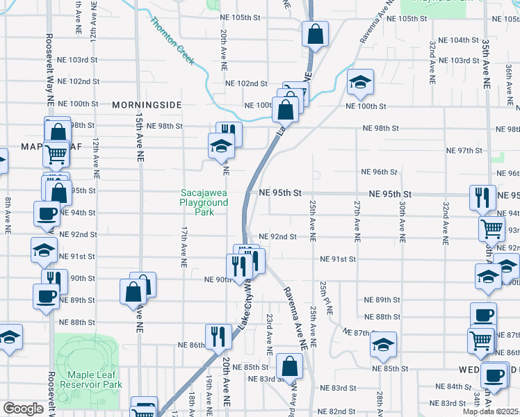 map of restaurants, bars, coffee shops, grocery stores, and more near in Seattle