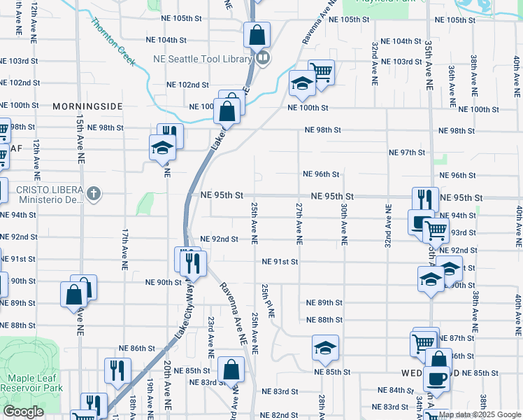 map of restaurants, bars, coffee shops, grocery stores, and more near 9406 25th Ave NE in Seattle