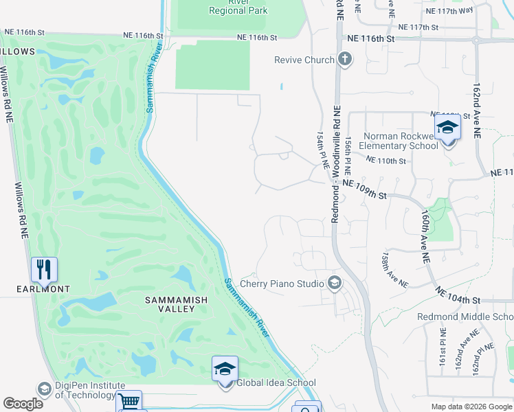 map of restaurants, bars, coffee shops, grocery stores, and more near 10714 151st Court Northeast in Redmond