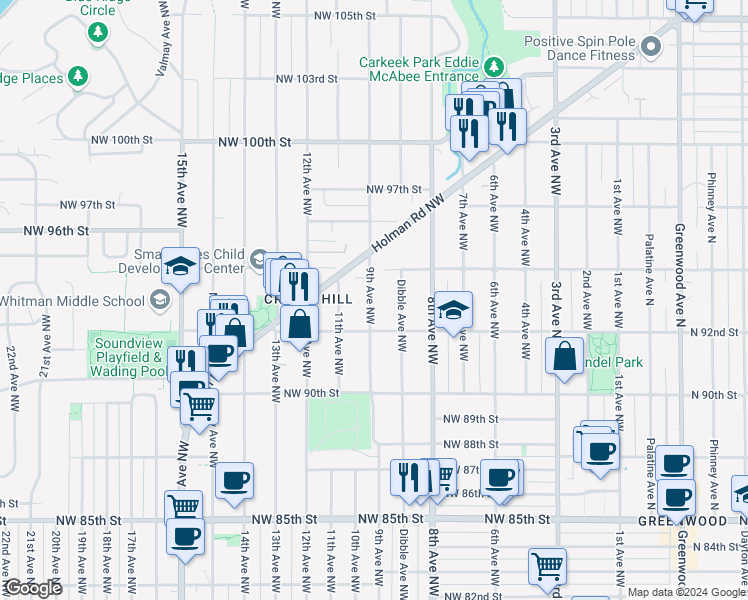 map of restaurants, bars, coffee shops, grocery stores, and more near 9228 9th Avenue Northwest in Seattle