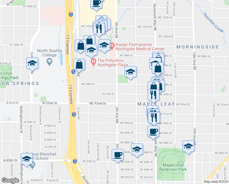 map of restaurants, bars, coffee shops, grocery stores, and more near 9405 5th Avenue Northeast in Seattle