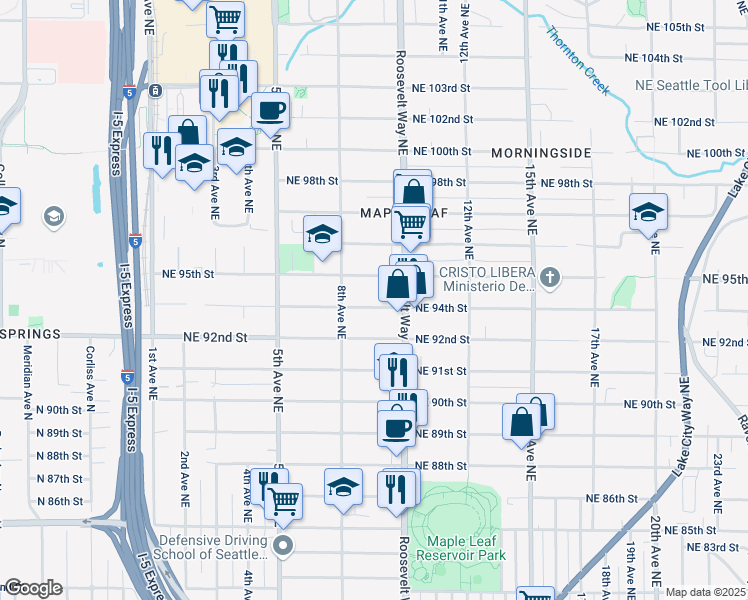 map of restaurants, bars, coffee shops, grocery stores, and more near 840 Northeast 94th Street in Seattle