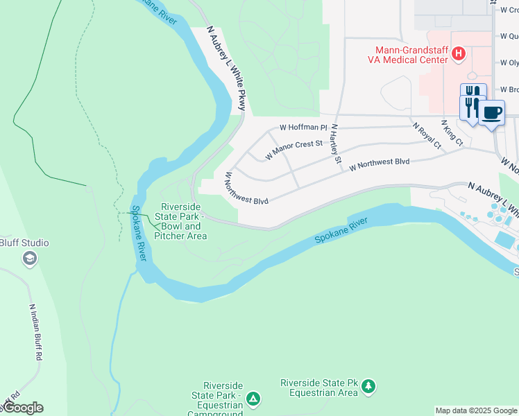 map of restaurants, bars, coffee shops, grocery stores, and more near 5515 West Northwest Boulevard in Spokane
