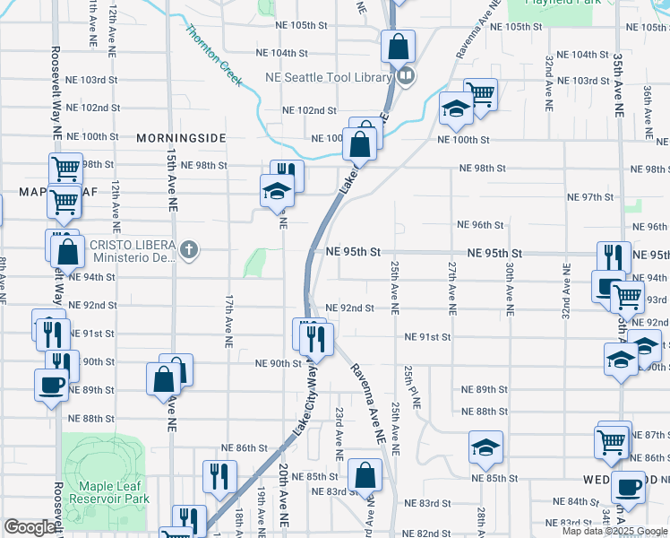 map of restaurants, bars, coffee shops, grocery stores, and more near 9400 23rd Avenue Northeast in Seattle