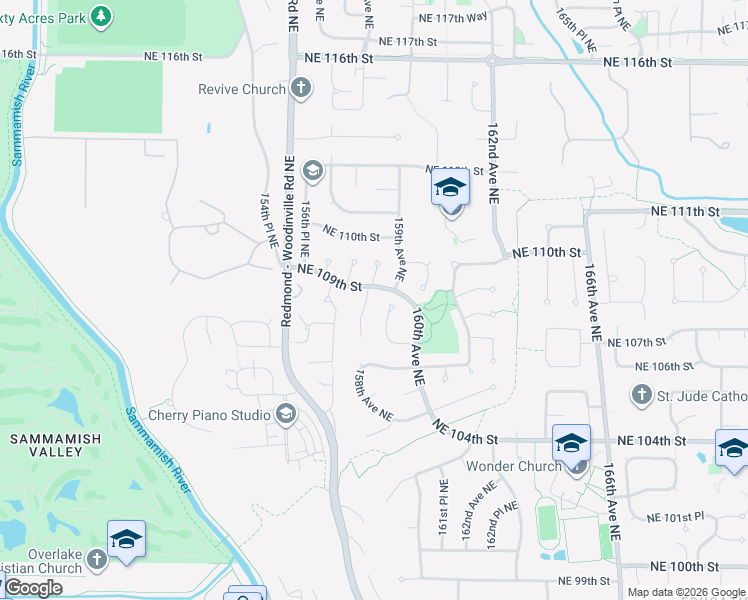 map of restaurants, bars, coffee shops, grocery stores, and more near 10824 158th Court Northeast in Redmond