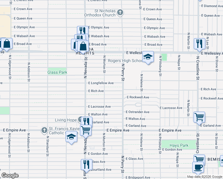 map of restaurants, bars, coffee shops, grocery stores, and more near 1221 East Rich Avenue in Spokane