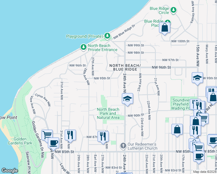 map of restaurants, bars, coffee shops, grocery stores, and more near 9234 26th Avenue Northwest in Seattle