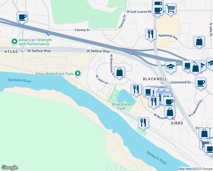 map of restaurants, bars, coffee shops, grocery stores, and more near 2157 West Estancia Drive in Coeur d'Alene