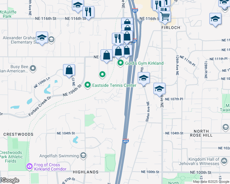 map of restaurants, bars, coffee shops, grocery stores, and more near 10819 120th Lane Northeast in Kirkland