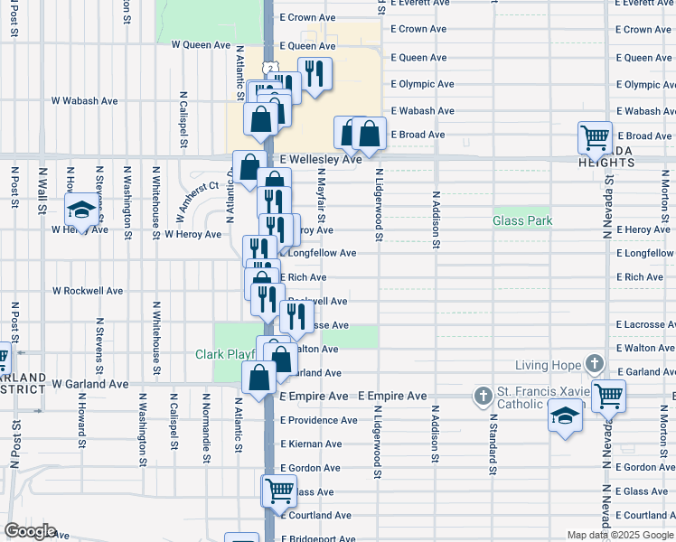 map of restaurants, bars, coffee shops, grocery stores, and more near 117 East Rich Avenue in Spokane