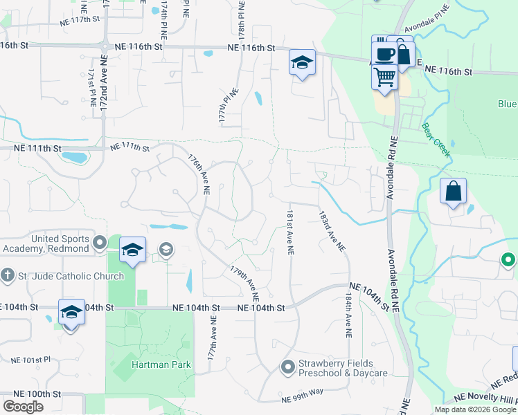 map of restaurants, bars, coffee shops, grocery stores, and more near 10850 179th Court Northeast in Redmond