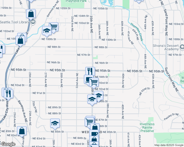 map of restaurants, bars, coffee shops, grocery stores, and more near 9419 35th Avenue Northeast in Seattle