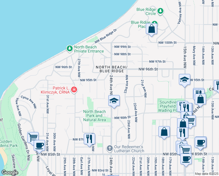 map of restaurants, bars, coffee shops, grocery stores, and more near 9237 24th Avenue Northwest in Seattle