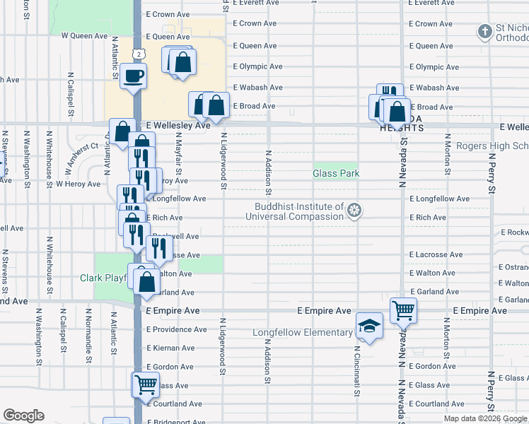 map of restaurants, bars, coffee shops, grocery stores, and more near 427 East Rich Avenue in Spokane