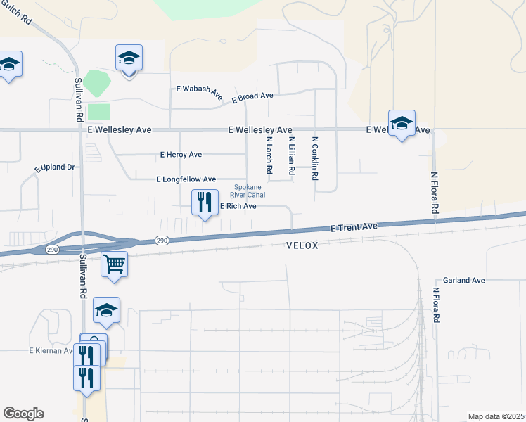 map of restaurants, bars, coffee shops, grocery stores, and more near 16310 East Rich Avenue in Spokane Valley