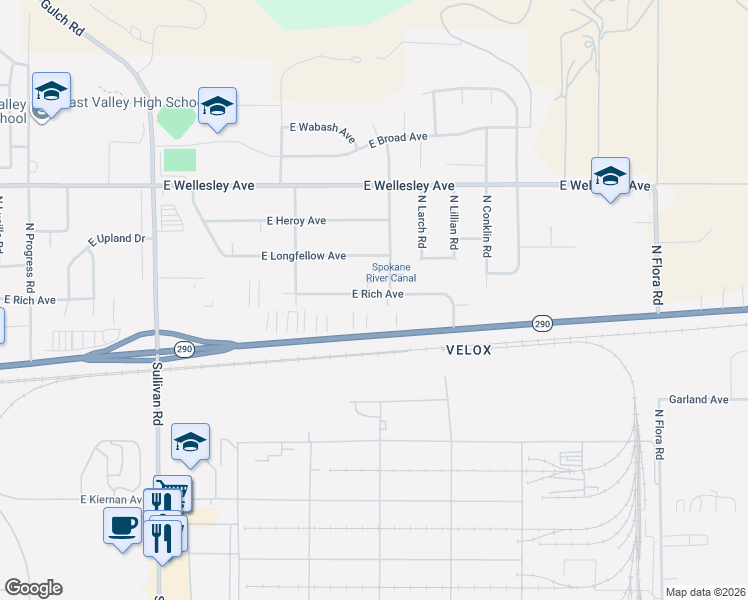 map of restaurants, bars, coffee shops, grocery stores, and more near 16122 East Rich Avenue in Spokane Valley