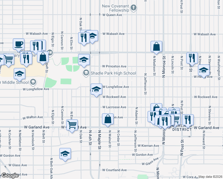 map of restaurants, bars, coffee shops, grocery stores, and more near 4218 North Walnut Street in Spokane