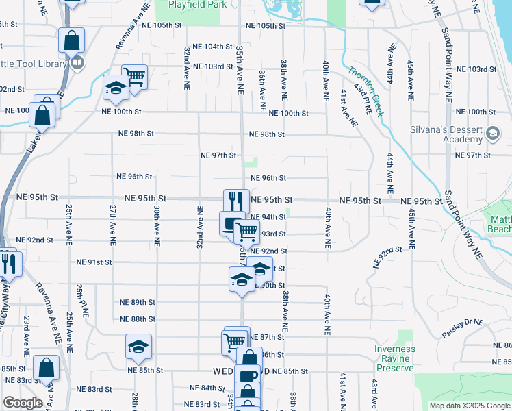map of restaurants, bars, coffee shops, grocery stores, and more near 9419 35th Avenue Northeast in Seattle