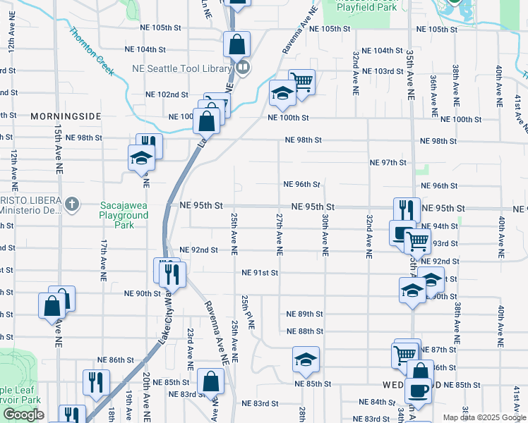 map of restaurants, bars, coffee shops, grocery stores, and more near 2548 Northeast 94th Street in Seattle