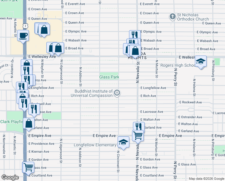 map of restaurants, bars, coffee shops, grocery stores, and more near 707 East Rich Avenue in Spokane
