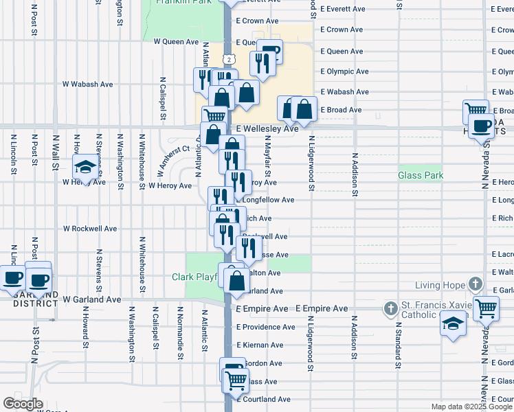 map of restaurants, bars, coffee shops, grocery stores, and more near 39 East Rich Avenue in Spokane