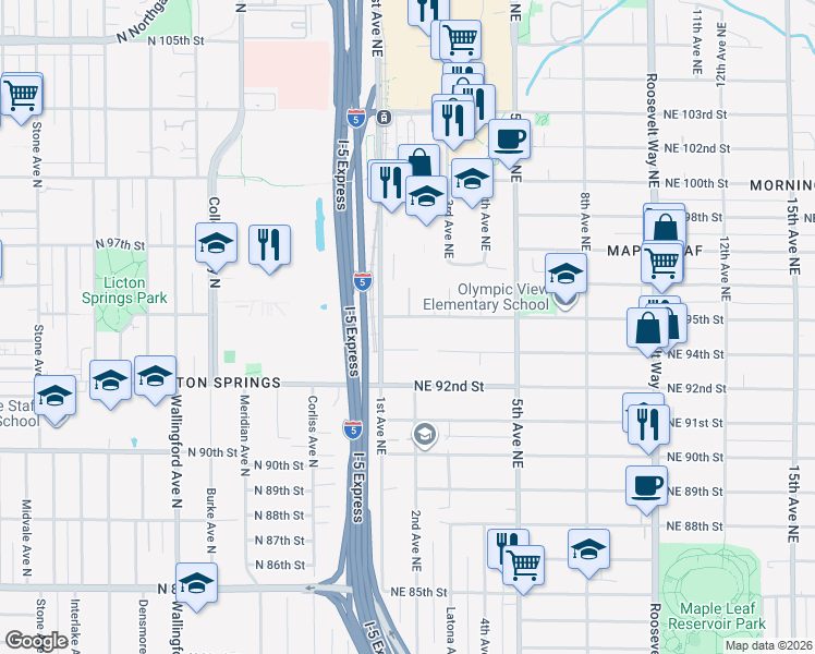 map of restaurants, bars, coffee shops, grocery stores, and more near 110 Northeast 94th Street in Seattle