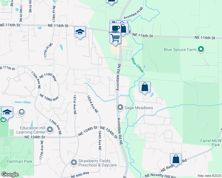 map of restaurants, bars, coffee shops, grocery stores, and more near 10909 Avondale Road Northeast in Redmond