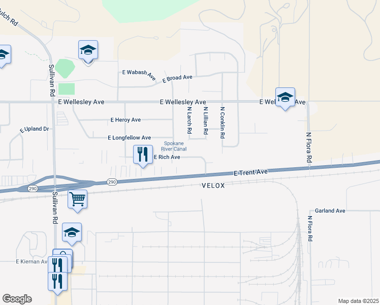 map of restaurants, bars, coffee shops, grocery stores, and more near 16310 East Rich Avenue in Spokane Valley