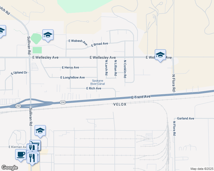 map of restaurants, bars, coffee shops, grocery stores, and more near 16310 East Rich Avenue in Spokane Valley
