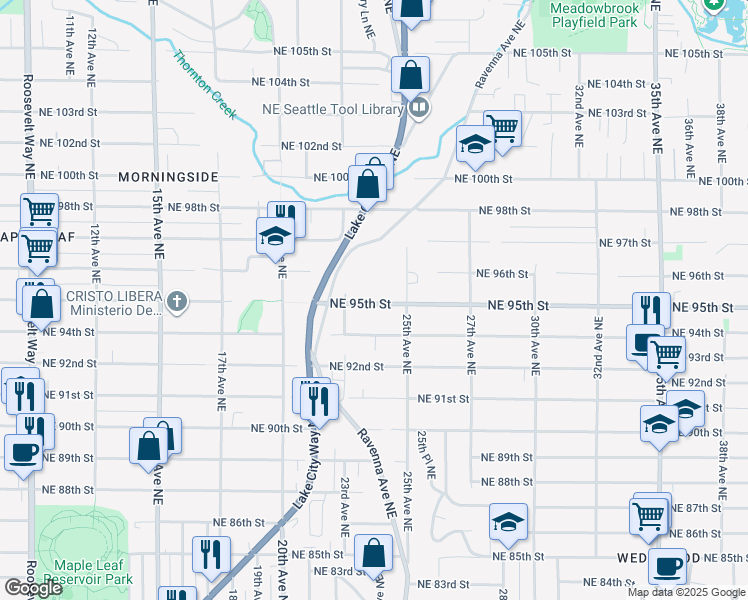 map of restaurants, bars, coffee shops, grocery stores, and more near 2400 Northeast 95th Street in Seattle