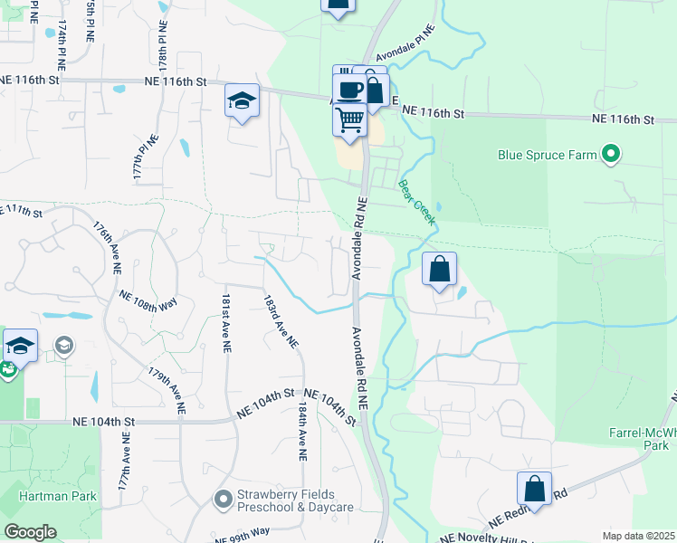 map of restaurants, bars, coffee shops, grocery stores, and more near 10909 Avondale Road Northeast in Redmond